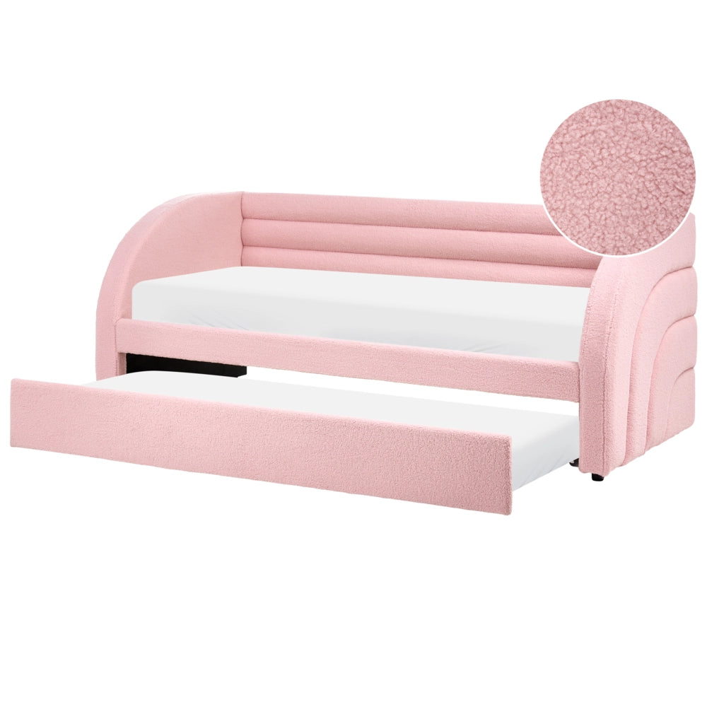 Letto a scomparsa 90 x 200 cm rivestito in bouclé rosa rete a doghe letto da giorno camera dei bambini camera degli ospiti