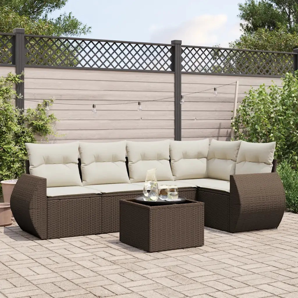 Set Divano da Giardino 6 pz con Cuscini Marrone in Polyrattan 3253680