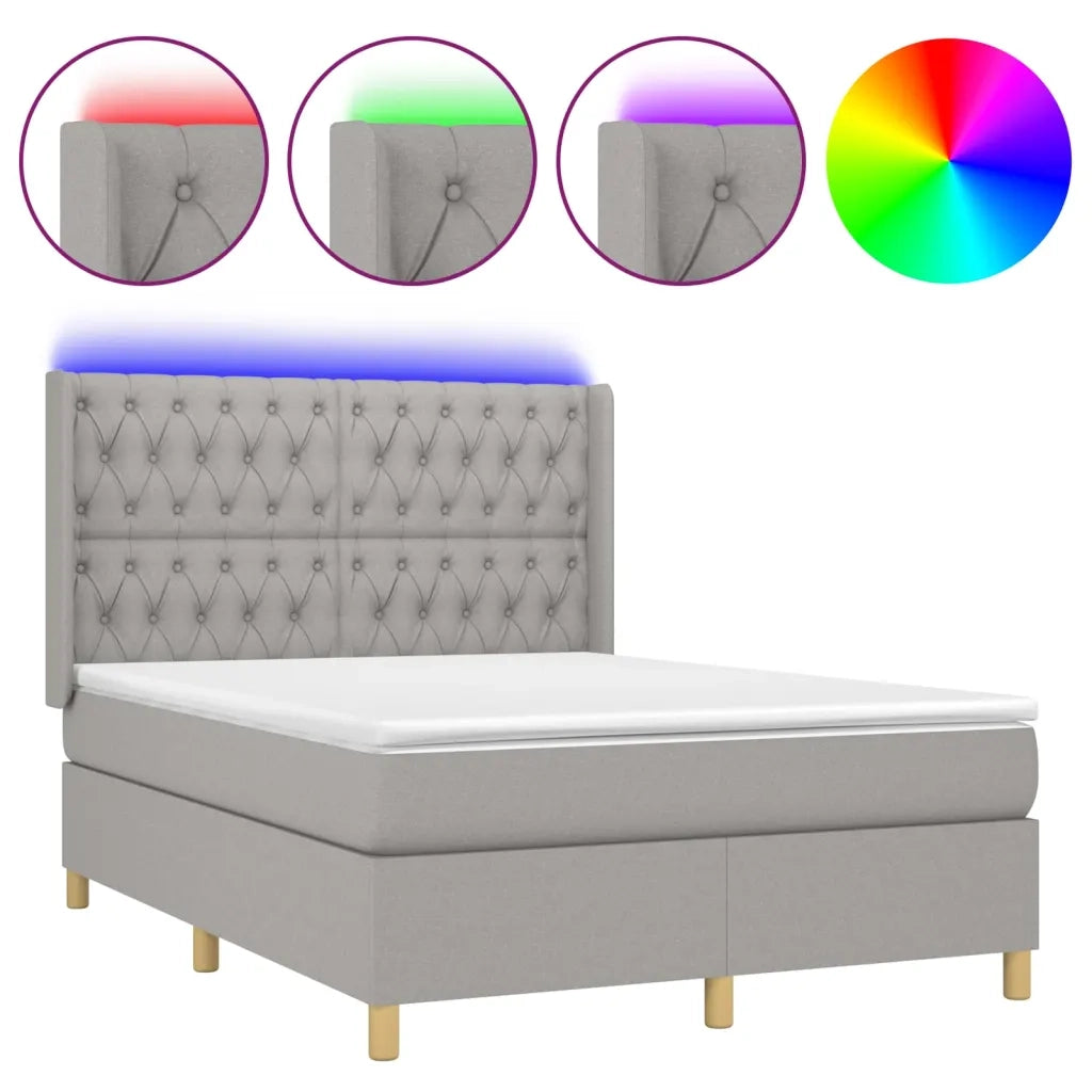 Letto a Molle Materasso e LED Grigio Chiaro 140x200 cm Tessuto 3139117