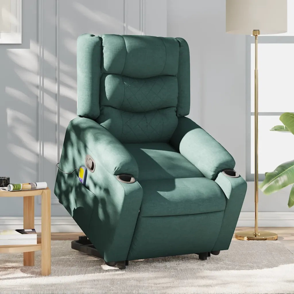 Poltrona Alzapersona Massaggiante Verde Scuro in Tessuto 3310271
