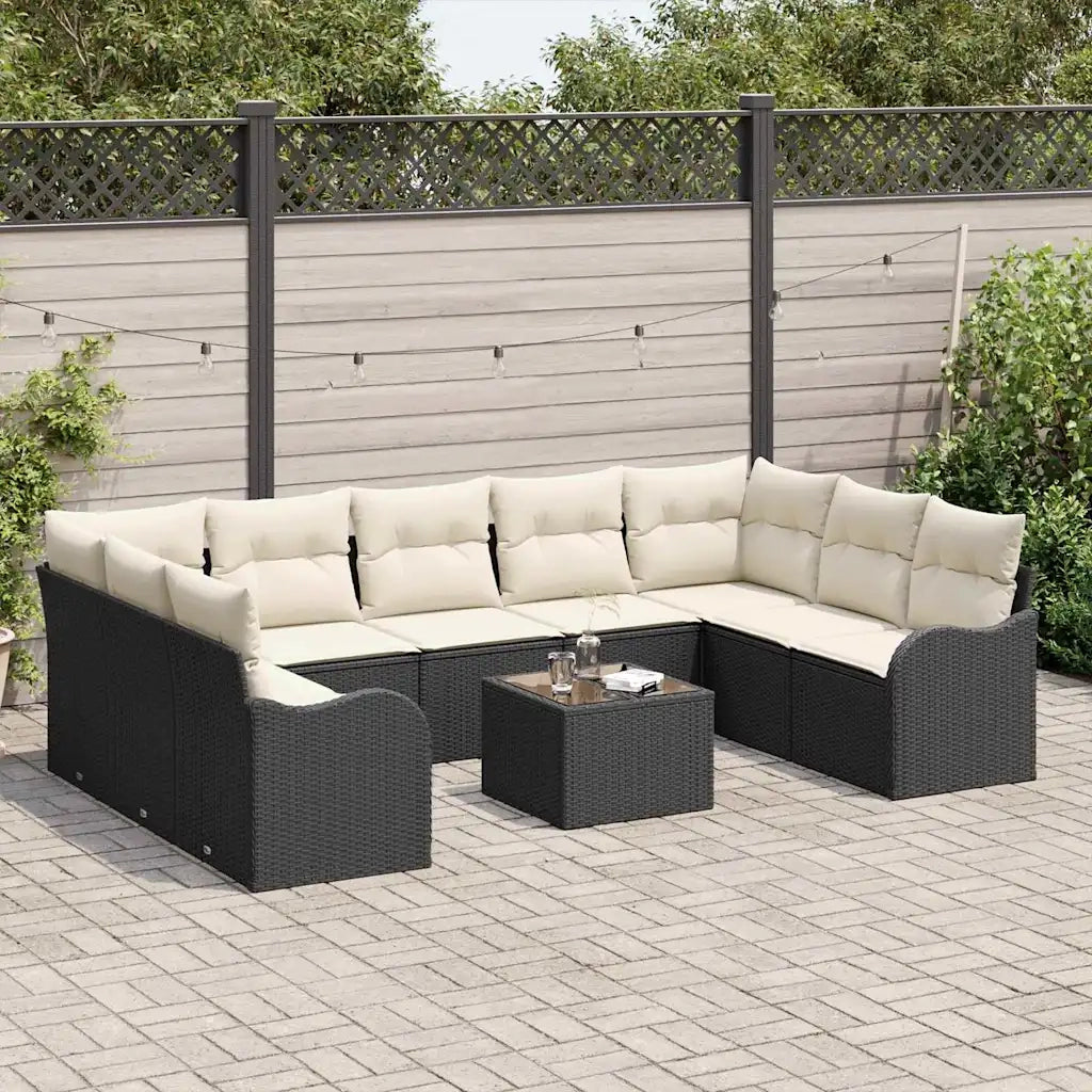 Set Divano da Giardino 10 pcs Nero e bianco Poly Rattan 3354536