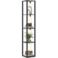 Lampada da Terra con 4 Ripiani, 3 Luminosità Regolabili e Interruttore a Pedale, 29x29x163 cm, Nero