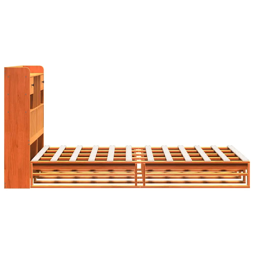 Letto Libreria senza Materasso Marrone Cera 135x190 cm in Pino