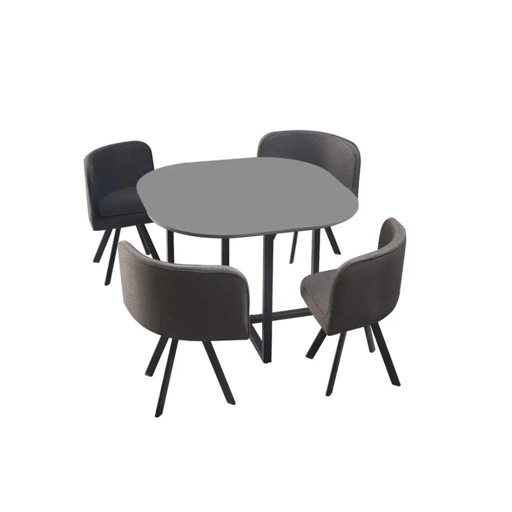 Set tavolo e 4 sedie ORBENA – Colore grigio opaco – Tavolo 100x100 cm – Design moderno e compatto