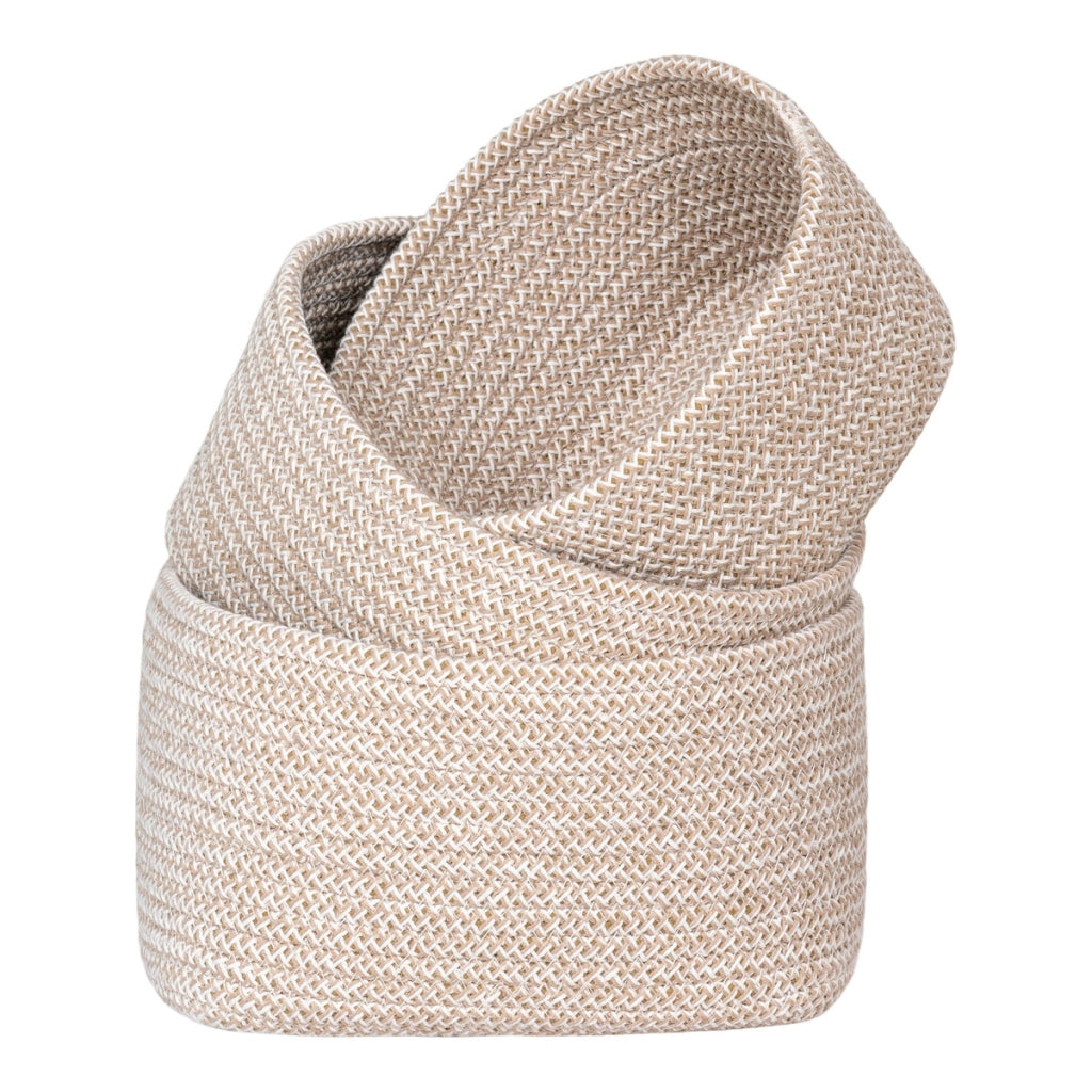 Set di 3 Cesti Portaoggetti Cadima, Beige, Cotone, 17x12x11 cm