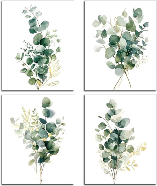 Decorazione per muro botanica con stampi di eucalipto - Set di 4 pezzi - 25 x 20 cm.