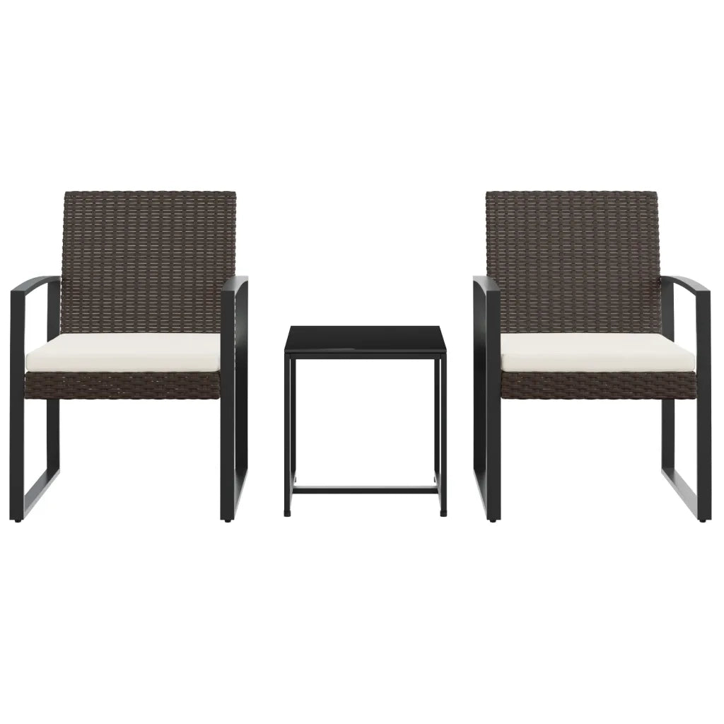 Set da Pranzo da Giardino 3 pz con Cuscini in PP Rattan Marronecod mxl 119565