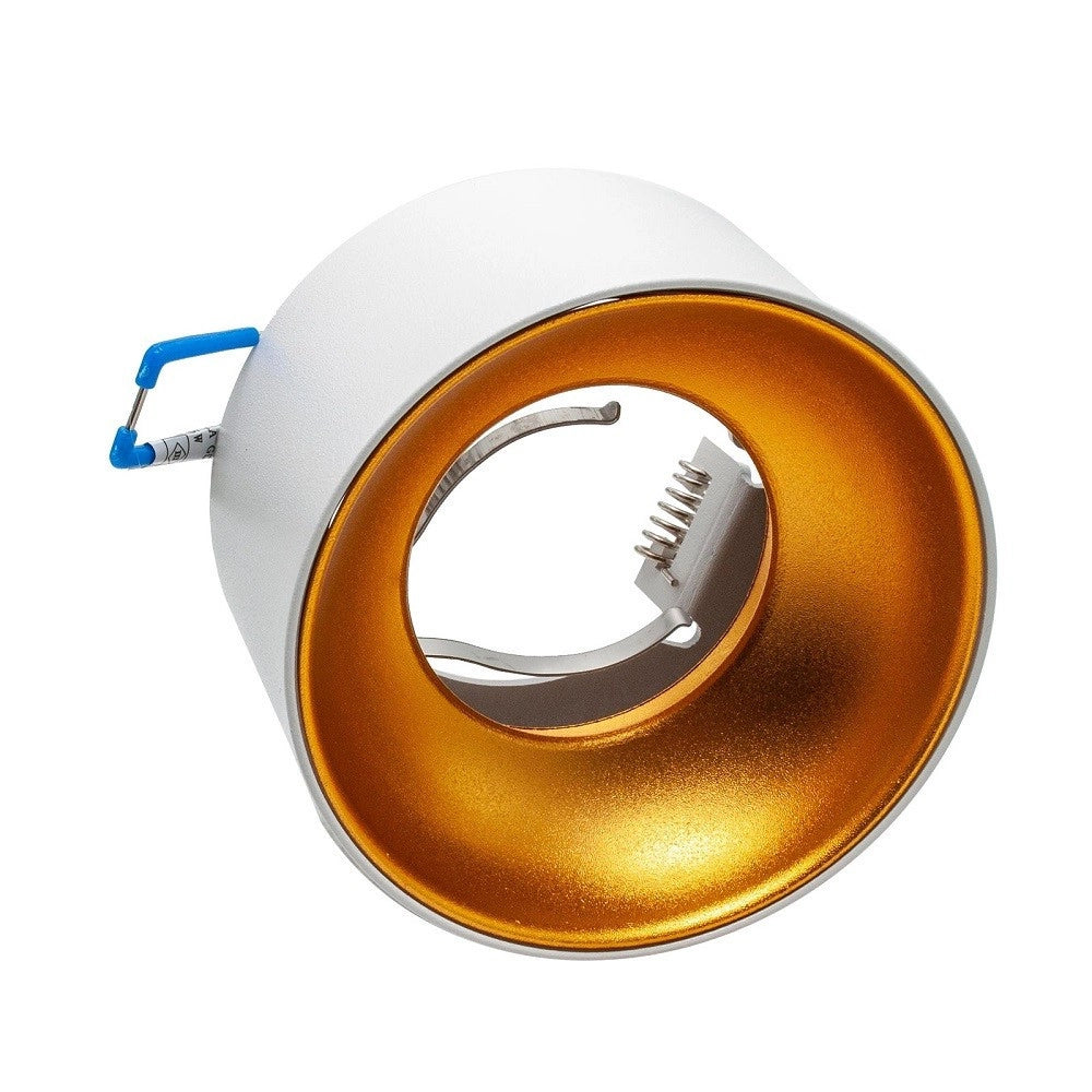Trade Shop - Portafaretto Tondo Bianco Oro Incasso 70 Mm Cartongesso Lampade Led Gu10 Gu5.3 -