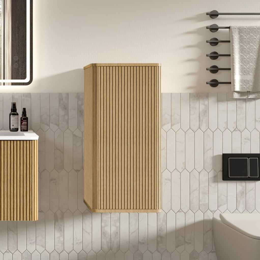 Set mobili bagno rovere con lavabo in Solid Surface e colonna