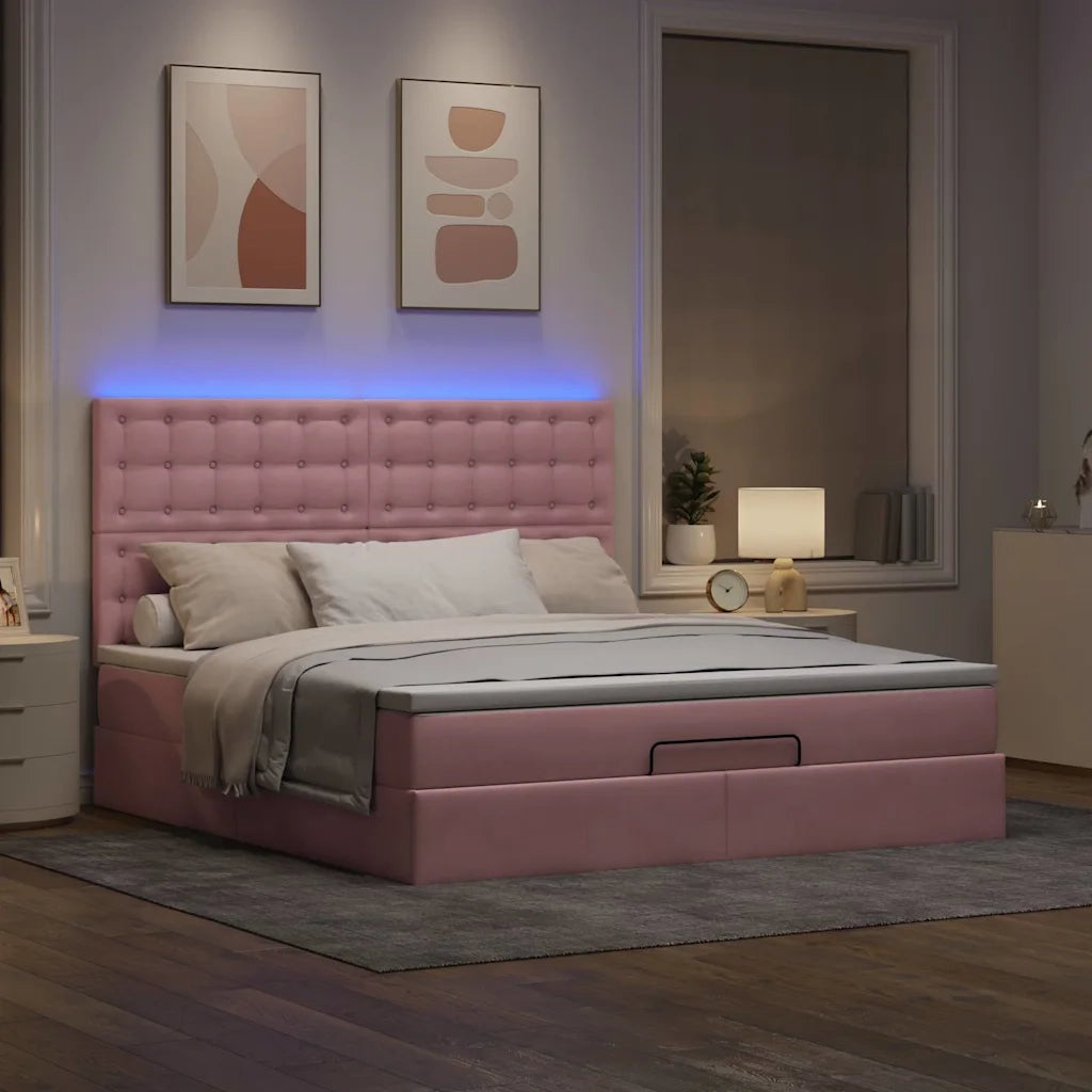 Struttura Letto Pouf con Materassi Rosa 160x200 cm Velluto 3314479