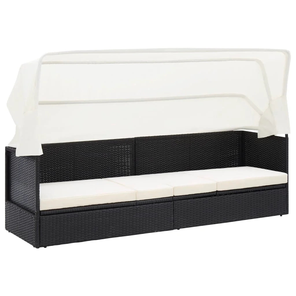 Lettino prendisole sedia a sdraio lettino prendisole letto da giardino mobili da esterno per patio con baldacchino in vimini nero 02_0012278