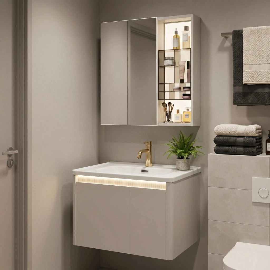 Set Di Mobili Da Bagno Con Lavabo Sora De07-60 Beige 60cm