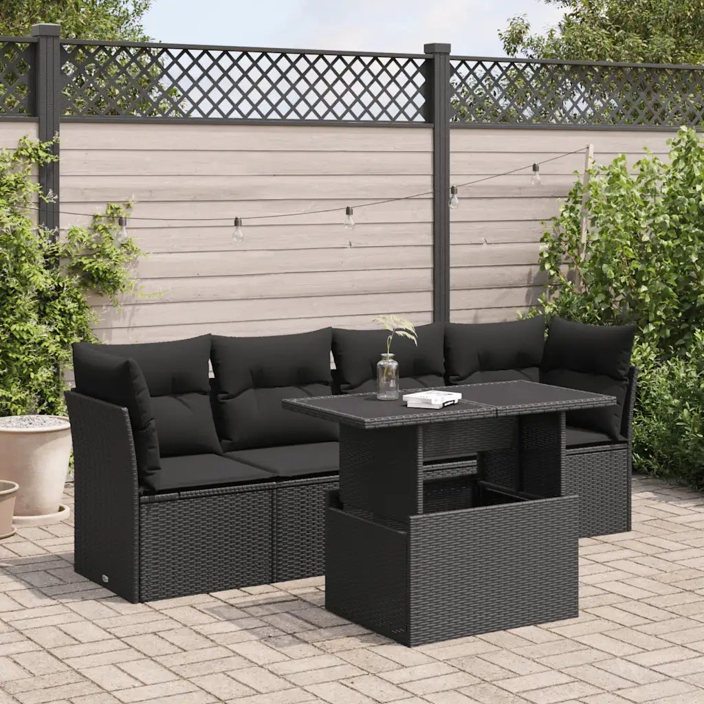 Set Divani da Giardino 5 pz con Cuscini in Polyrattan Nero 3326086