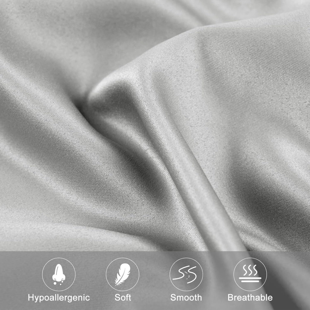 Set di 2 Federe in Raso per Cuscini, Copricuscini da Letto Morbidi e Setosi 40 x 80 cm, Ipoallergenici, Antiacaro, Protezione per Capelli e Pelle, Grigio