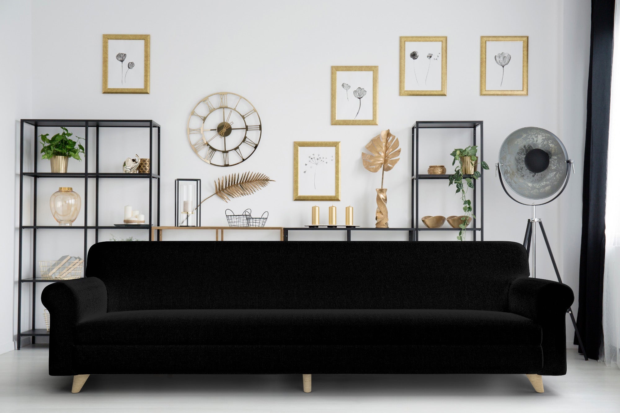 Copridivano Elasticizzato 4 Posti in Poliestere Nero