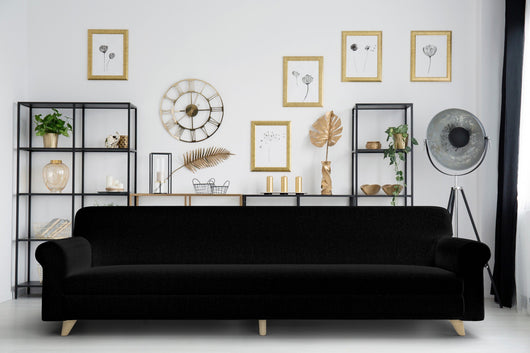 Copridivano Elasticizzato 4 Posti in Poliestere Nero