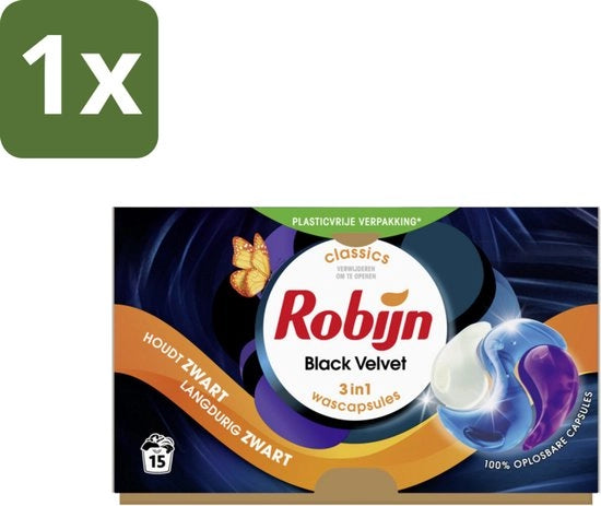 1 x Wasmiddel 3-in-1 in Tela di Velluto Nero - Capsule per Lavaggio - 15 Dosi - Detersivo Nero - Lavaggio Intenso - Detersivo 3-in-1 - Additivo per Lavaggio - Detersivo con Profumo