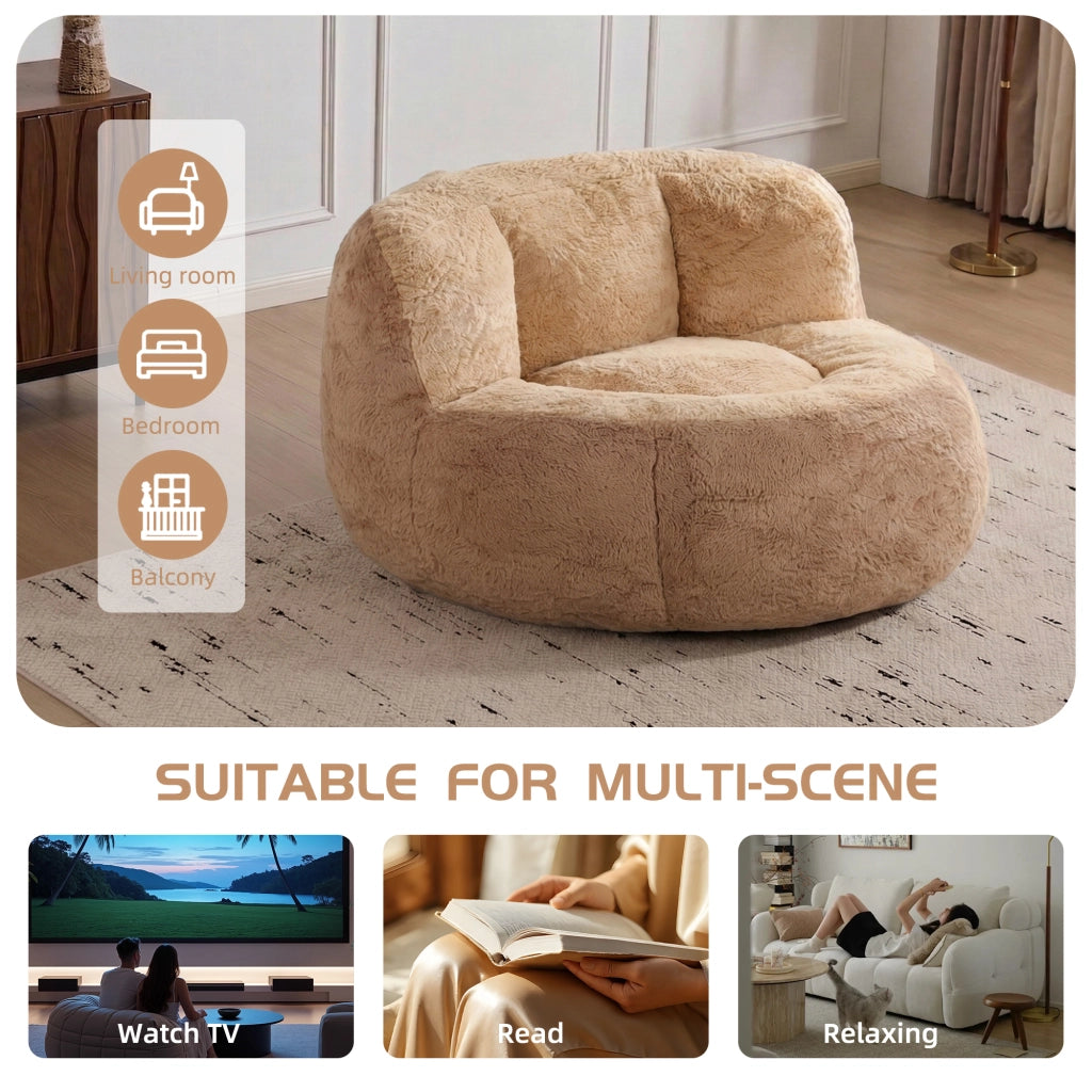 Pouf in pelliccia sintetica con imbottitura in schiuma sminuzzata e maniglia per soggiorno multicolore