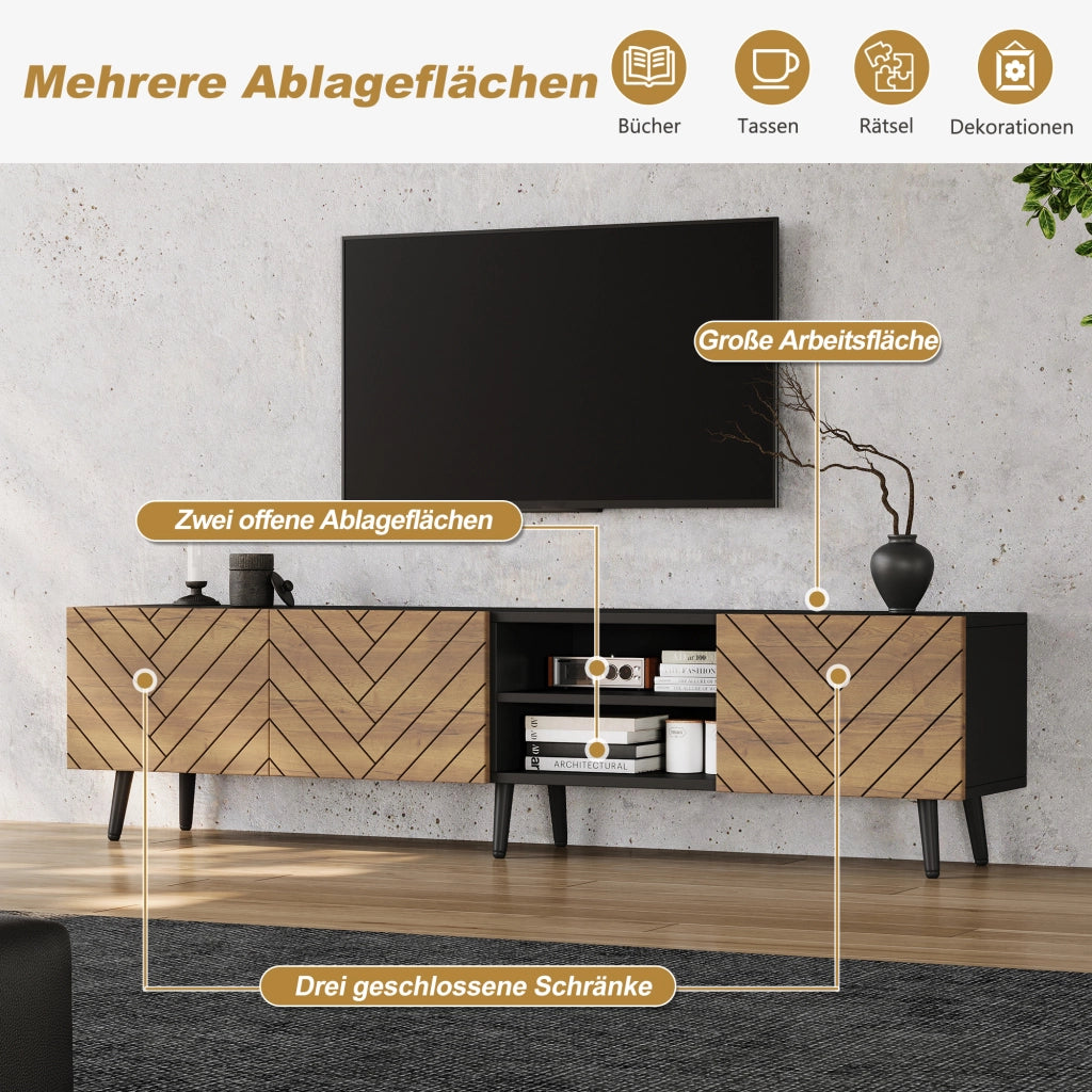 Cassettiera per TV Natural+Black in truciolato lunga 180 cm