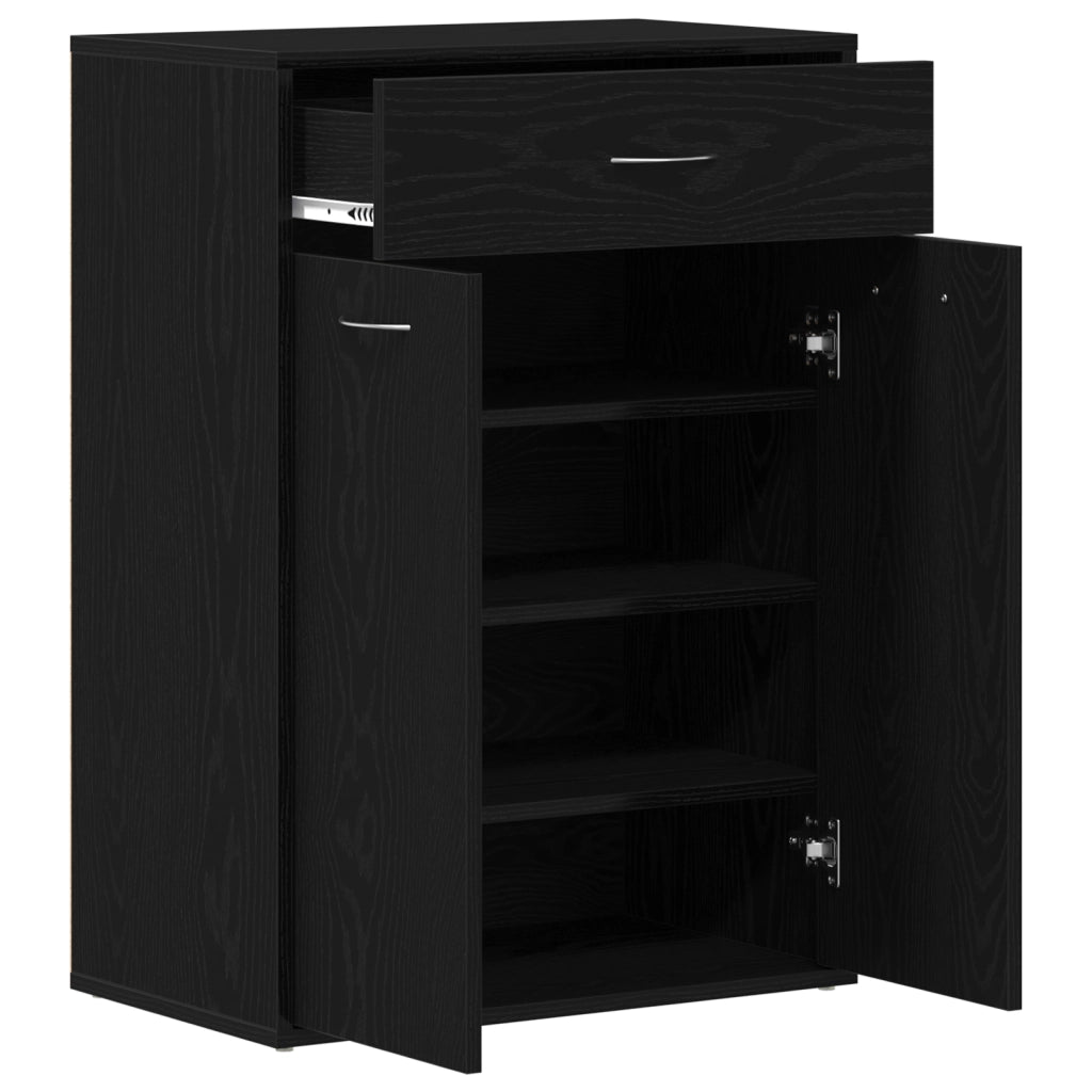 Armadio Scarpe  Nero Rovere 60x35x84 cm in Legno Ingegnerizzato
