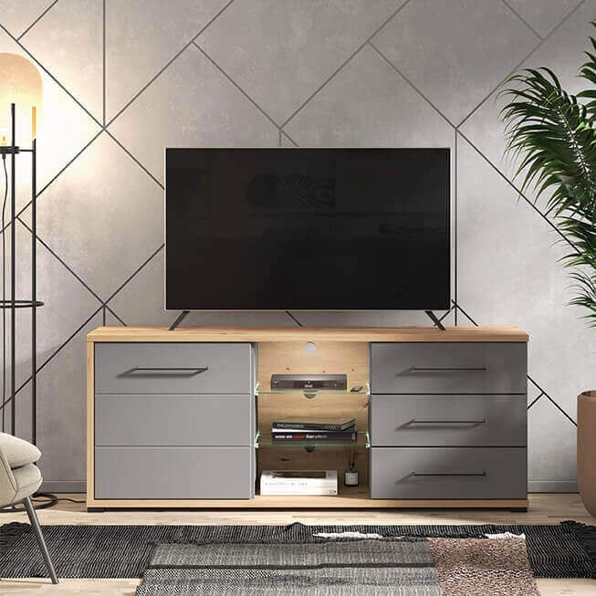 porta tv un anta tre cassetti moderno minimal in legno cm 161 5x40x65 h - ELLI