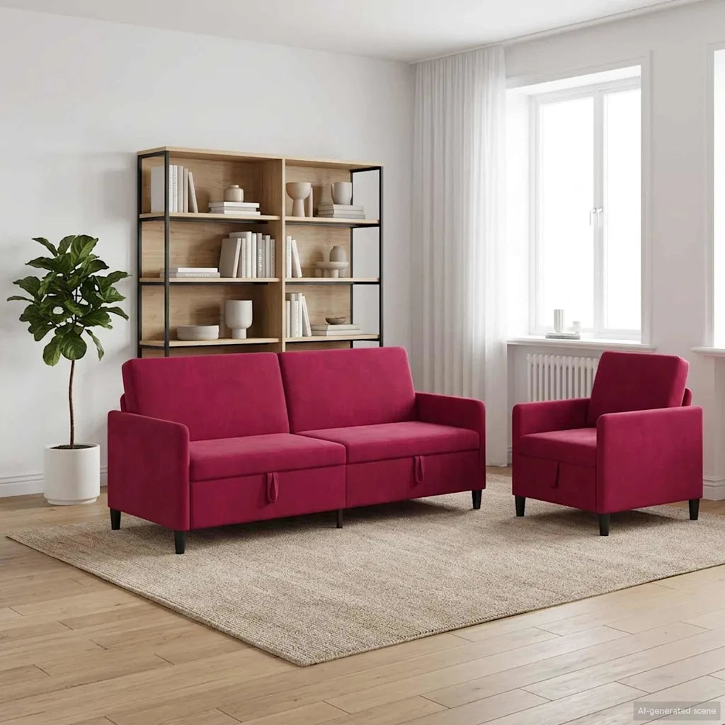 Set di Divani con Storage 2 pz Rosso Vino Poliestere 3429251