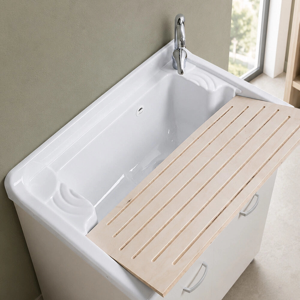 Mobile lavatoio 79x50 cm bianco opaco con ante e vasca incluso di asse di lavaggio e kit di scarico Medea