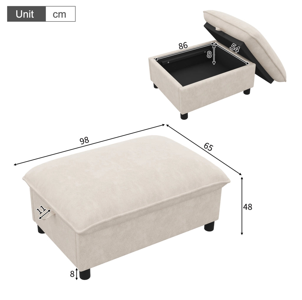 Pouf contenitore in chenille 98x65x48 cm; beige; con gambe da 8 cm