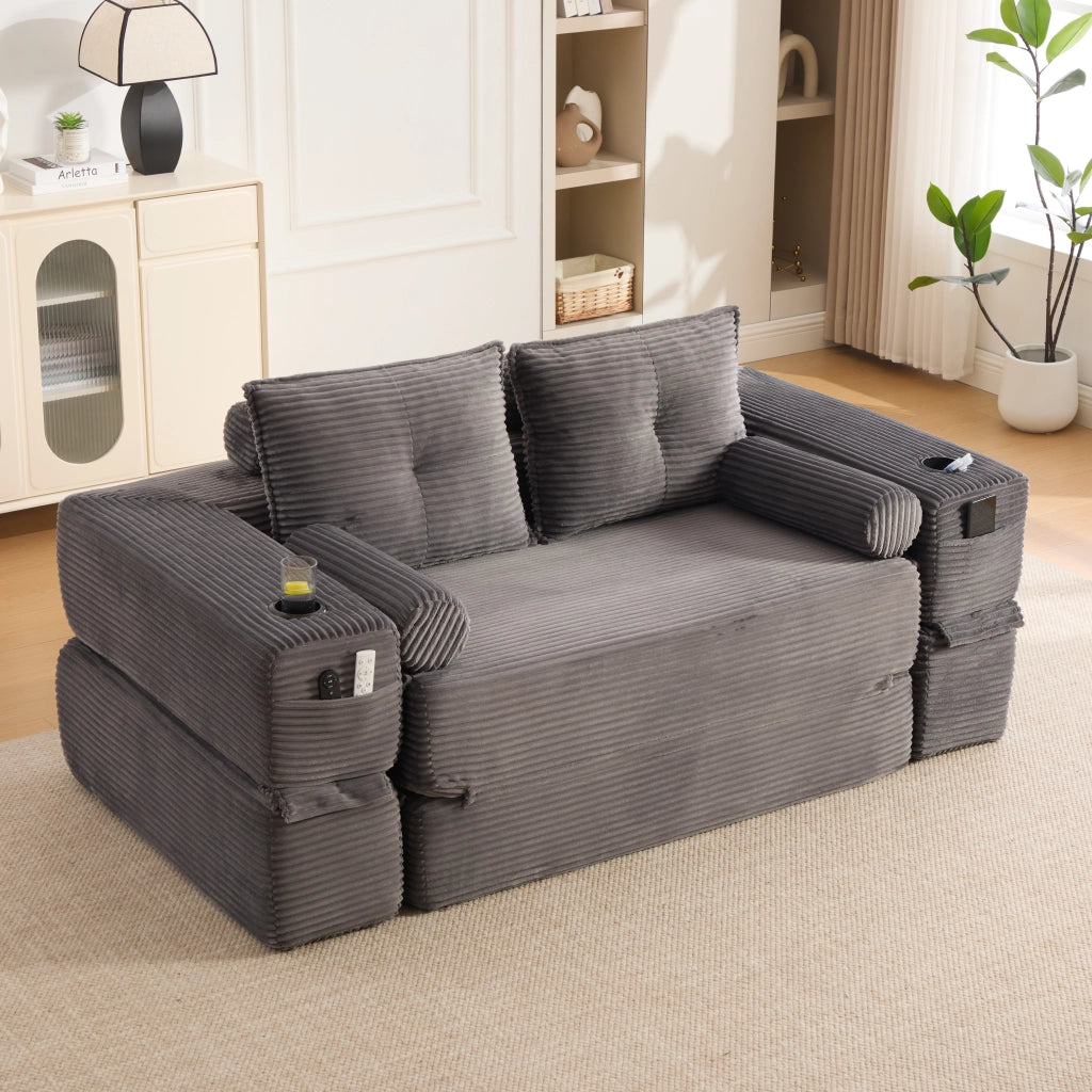 DIVANO Letto pieghevole 180x98x80 cm in corduroy Grigio scuro
