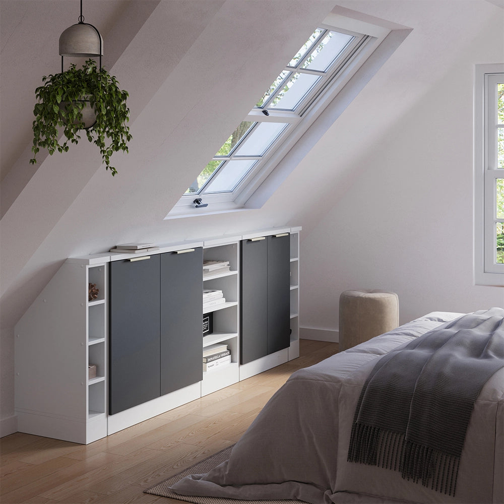 Set di mobili sottotetto Rion Antracite-oro/Bianco 210 cm Set di 5 Vicco