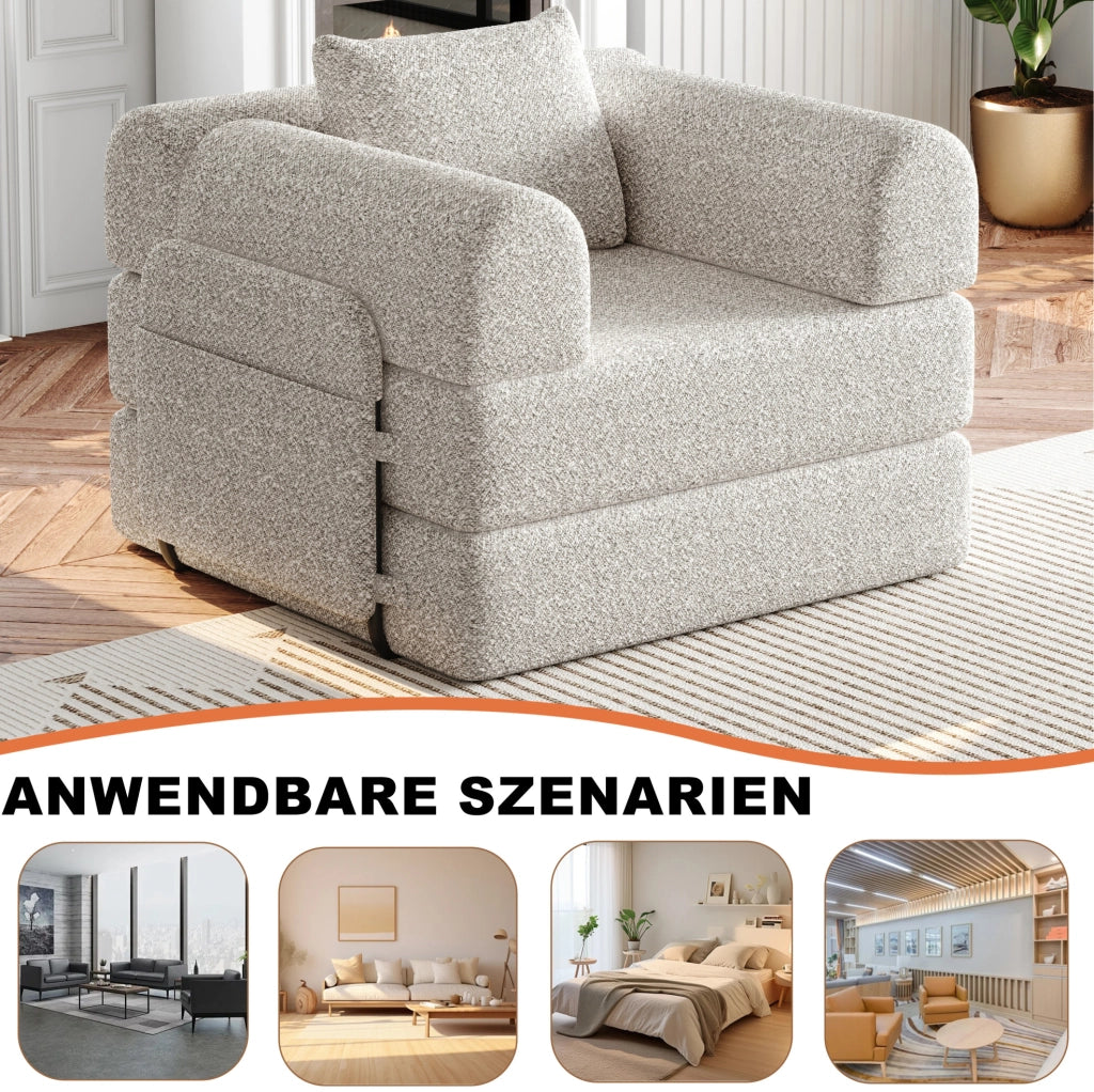 Poltrona letto 2 in 1 in ciniglia khaki con vano bracciolo