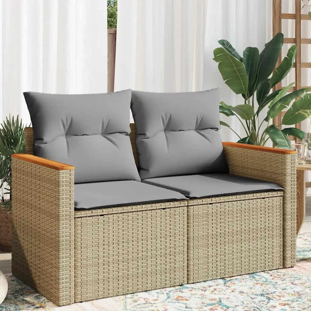 Divano da Giardino con Cuscini a 2 Posti-Sofa da Giardino-Divano da esterno Beige in Polyrattan 119041