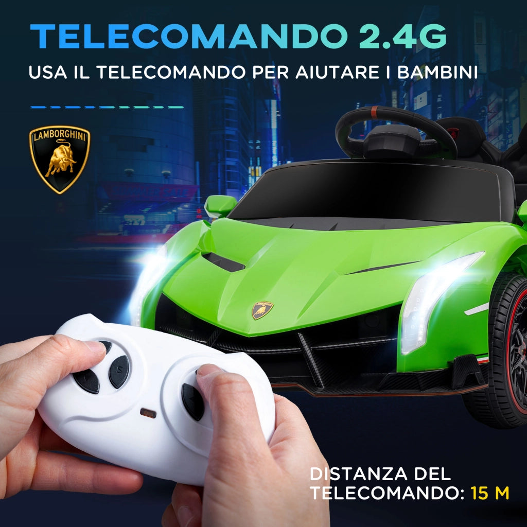 EasyComfort Macchina Elettrica per Bambini 3-6 Anni con Clacson e Bluetooth, Auto Lamborghini Veneno a12V con musica e Telecomando, Verde