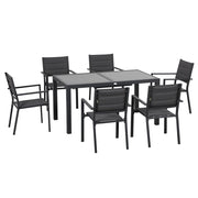 EasyComfort Set da Giardino con Tavolo Allungabile in Vetro e 6 Sedie con Seduta Traspirante, Grigio Scuro