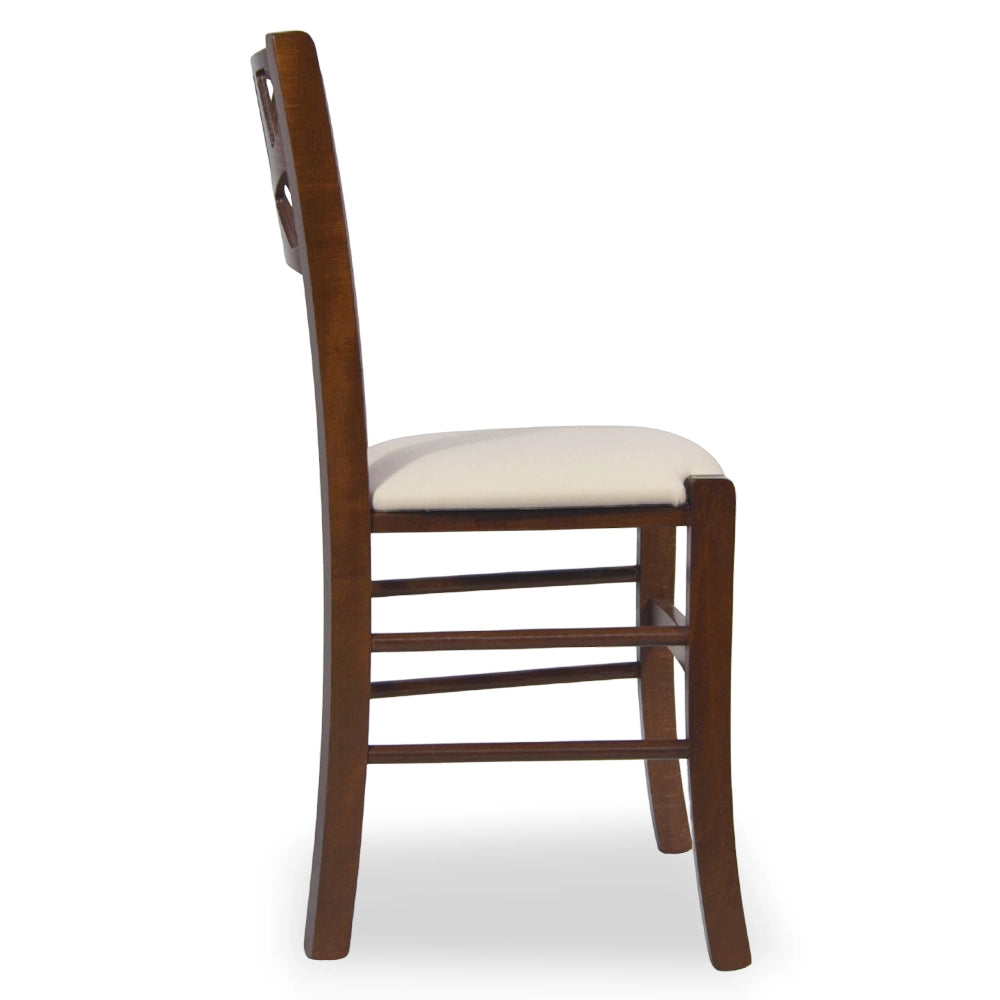 Sedie sala pranzo Sissy in legno noce scuro con seduta imbottita beige set da 2