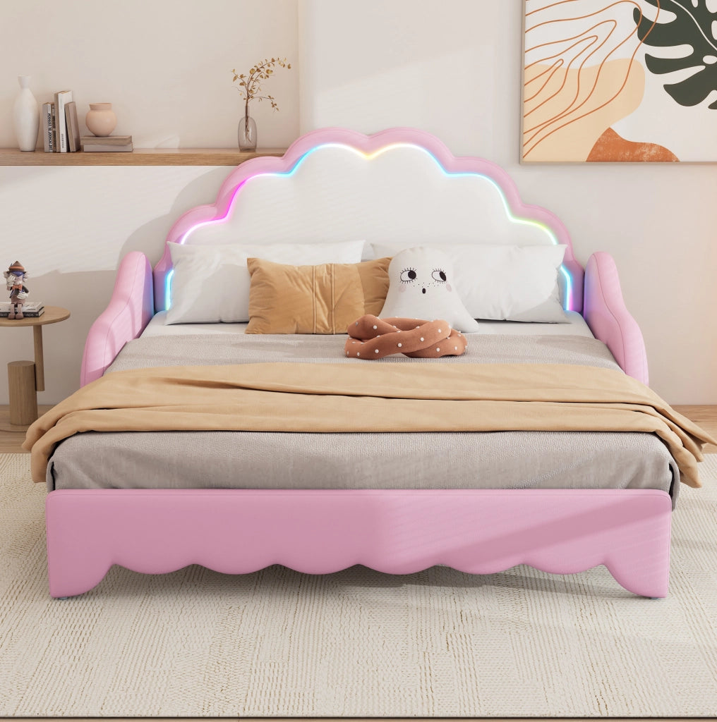 Letto divano trasformabile 140x200 cm con LED, rosa