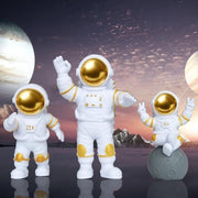 Ornamenti astronauti 3 in 1, figura astronauta in gomma, decorazioni per festa spaziale, PVC ecosostenibile, per decorazione di compleanno e festa (oro)