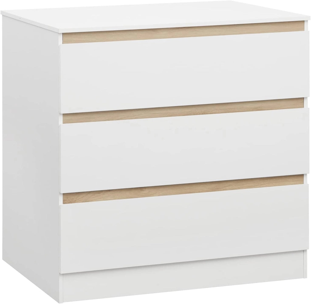 Fasciatoio, Cassettiera con 3 Cassetti, Cambio Pannolini Senza Mal di Schiena, Guardaroba per Vestiti, 80x48x78cm, Bianco+Rovere