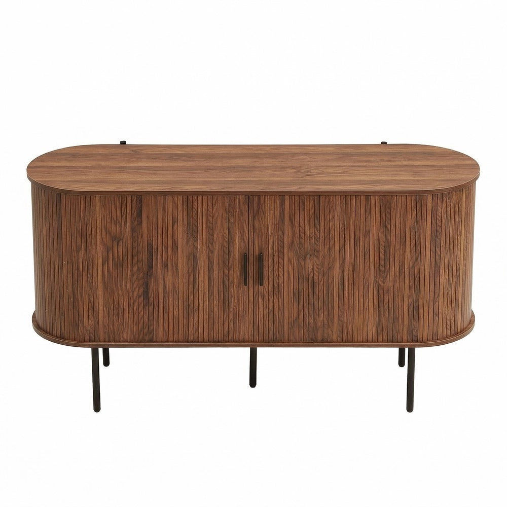 Credenza con Ante a Tapparella ¨C MINIMAL ¨C Legno MDF, Gambe in Metallo, Grigio