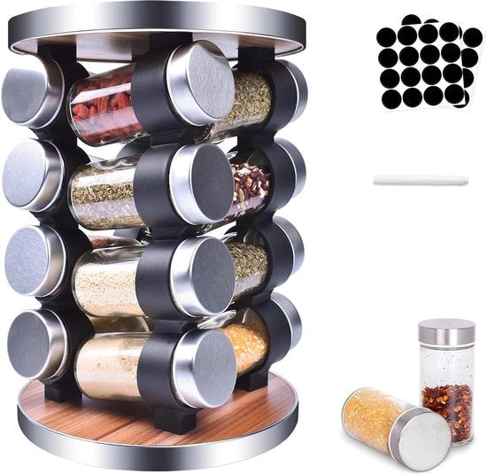 Kruidencarrousel 16 contenitori girevoli per erbe standard per erbe organizzatore di spazio per la cucina etichette per organizzatore