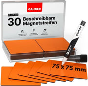 Etichette magnetiche descrittabili - Tavoli magnetici riciclabili per lavagne bianche, lavagne scolastiche, tavoli Kanban e frigoriferi - Carte magnetiche con marker (30 pezzi - 75 x 75 mm)