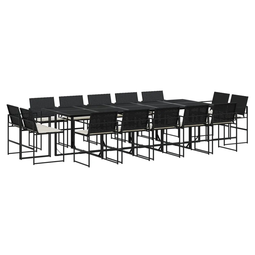 Set da Pranzo da Giardino 15 pz con Cuscini Nero in Polyrattan 3295066