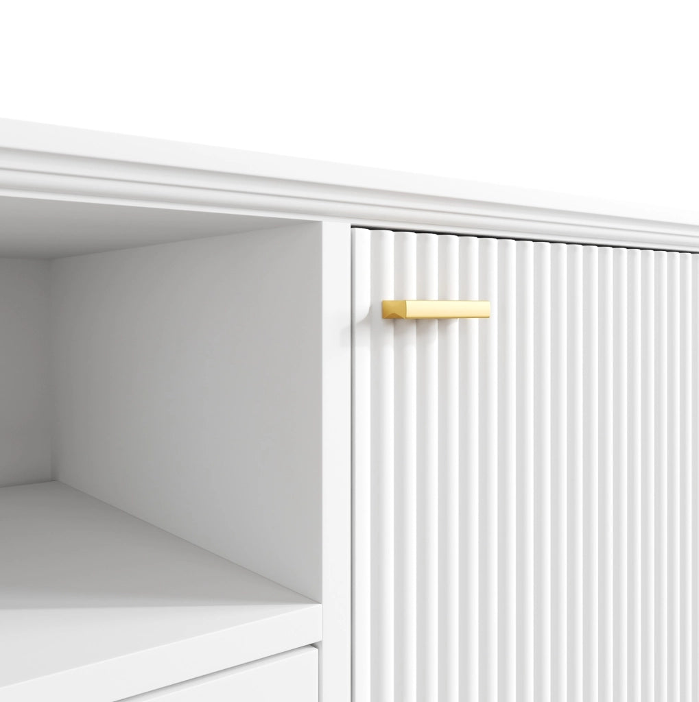 Mobile TV 170x36x54 cm con passacavi e chiusura soft-close in MDF bianco