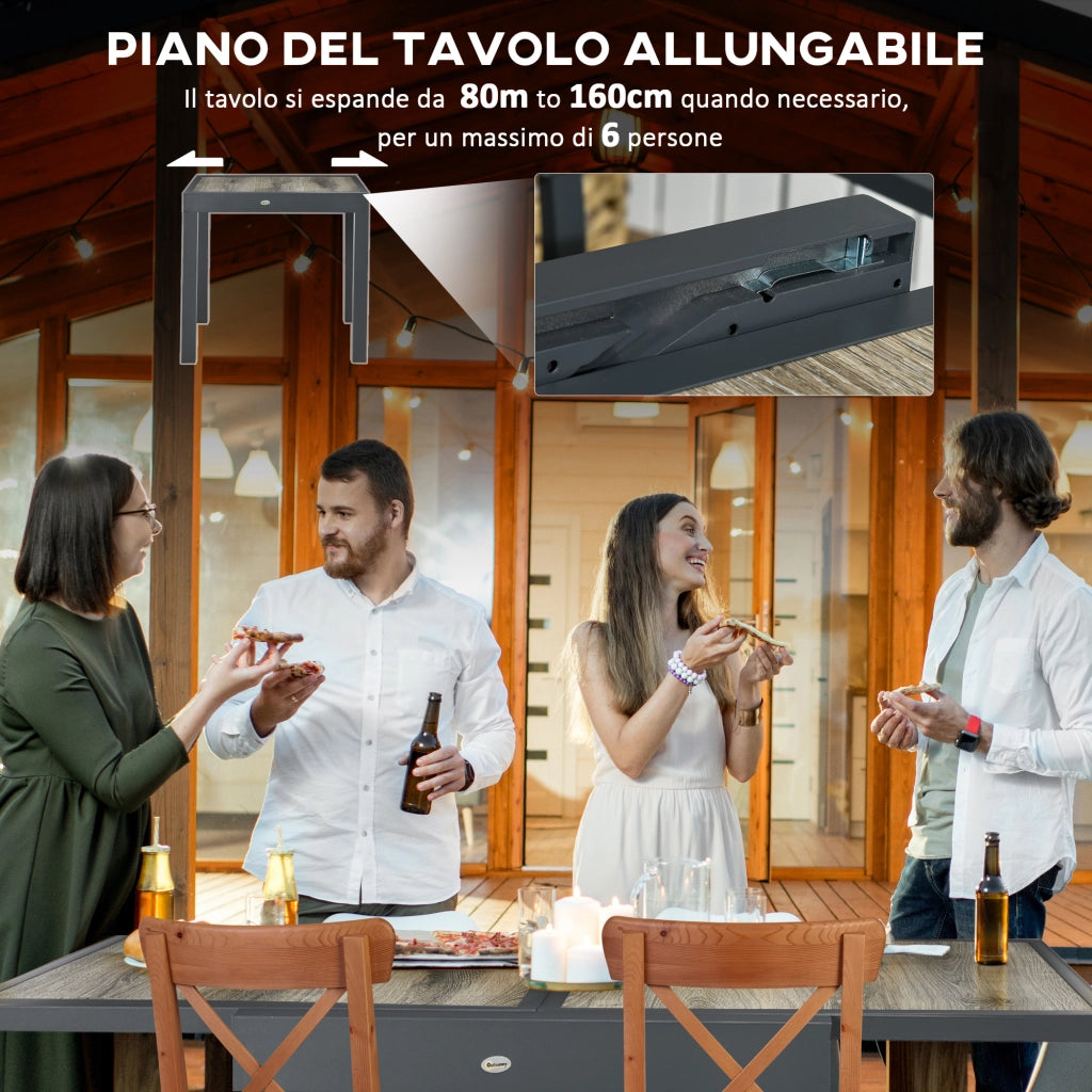Tavolo da Giardino Allungabile per 6 Persone in Plastica e Alluminio, 80/160x80x75 cm, Beige