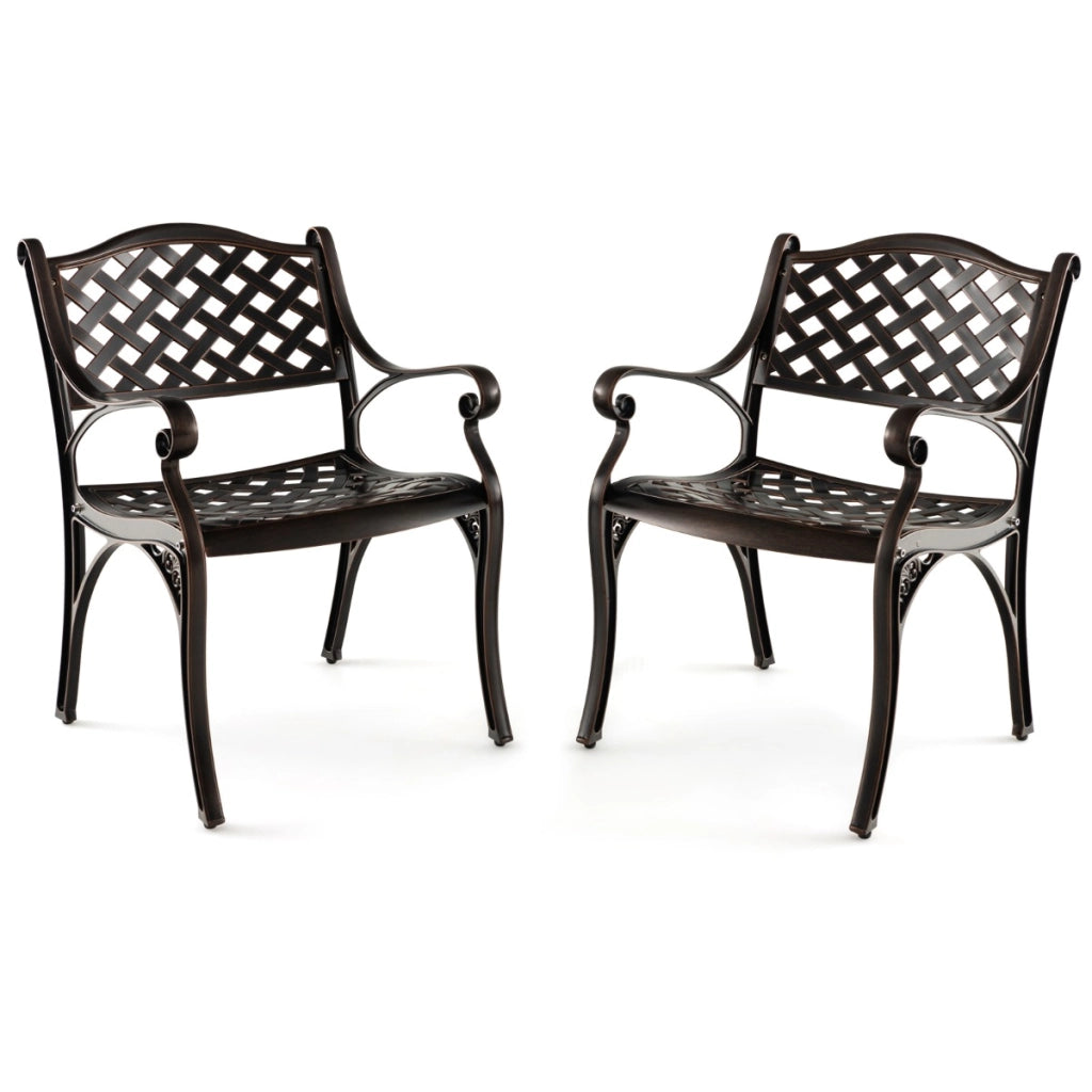 Set di 2 sedie da giardino in alluminio pressofuso, Sedie da pranzo in metallo con braccioli e sedute curve Bronzo Modello 1-Sedie da esterno