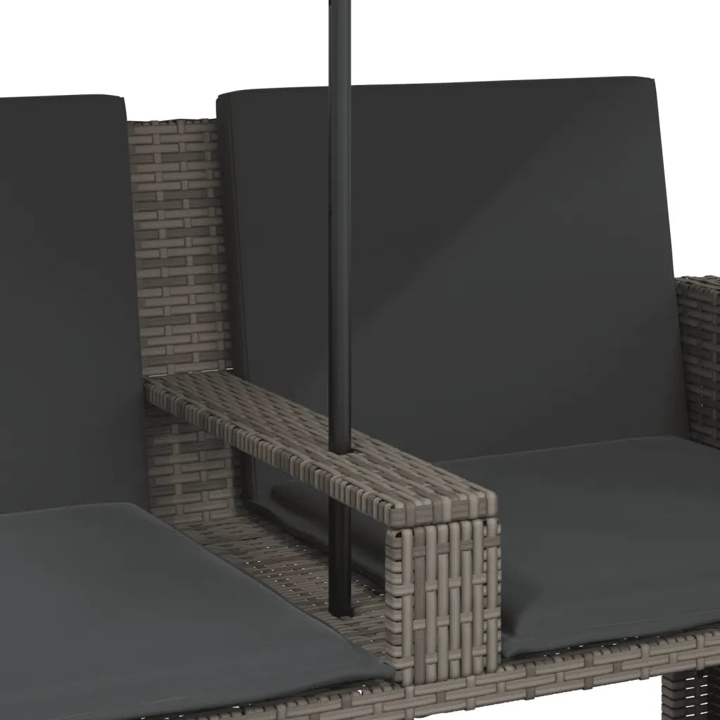 vidaXL Divano Giardino 2Posti Ombrellone e Sgabelli Grigio Polyrattan