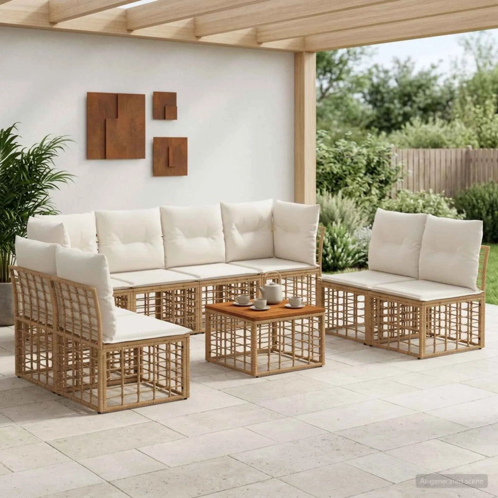 Set di divani da esterno 9 pcs Naturale e Bianco Crema 3437440