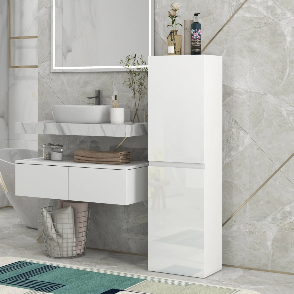 Mobile Bagno Alto a Colonna con Ante e Ripiani Regolabili ¨C zephmum ¨C Bianco Lucido