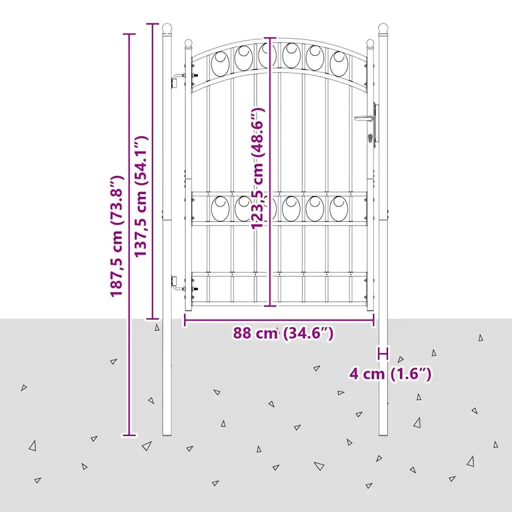 Cancello per Recinzione ad Arco in Acciaio 100x175 cm Nero 146371