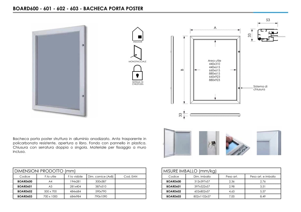 Bacheca per uffici aziende porta poster apertura a libro - A3